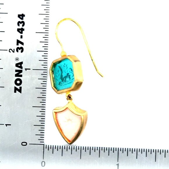 Green/Pink Carved Earrings - Picture 4 of 5